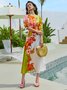 Floral Vacation Crew Neck Short Sleeve Maxi Dress
