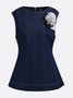 Urban Zipper Denim Sleeveless Top With Brooch
