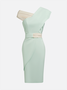 Elegant Color Block Split Joint Asymmetrical Midi Party Dress With Brooch