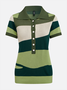Casual Colorblock Buttoned Polo Collar Sweater