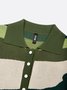 Casual Colorblock Buttoned Polo Collar Sweater