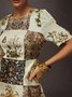 Casual Random Print Printing Crew Neck Knee Length Dress