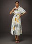 Casual Letter Pattern Printing Shirt Collar Midi Dress