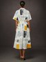 Casual Letter Pattern Printing Shirt Collar Midi Dress