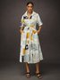 Casual Letter Pattern Printing Shirt Collar Midi Dress