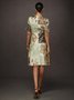 Casual Random Print Printing Crew Neck Knee Length Dress