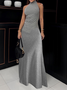 High Elasticity Regular Fit Elegant Half Turtleneck Sleeveless Long Dress