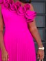Plain Cold Shoulder Elegant Midi Dress