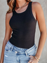 High Elasticity Crew Neck Urban Plain Tight Sleeveless Tank Top