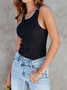 High Elasticity Crew Neck Urban Plain Tight Sleeveless Tank Top