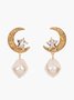 Star and Moon Rhinestone Elegant Imitation Pearl Dangle Earrings