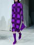 Long Sleeve Elegant Tight Plaid Turtleneck Dress