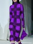 Long Sleeve Elegant Tight Plaid Turtleneck Dress