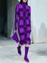 Long Sleeve Elegant Tight Plaid Turtleneck Dress