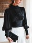 Stand Collar Plain Regular Fit Elegant Blouse