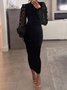 Elegant Plain 3D Floral Sheer Mesh Patch  Regular Fit  Dress