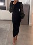 Elegant Plain 3D Floral Sheer Mesh Patch  Regular Fit  Dress