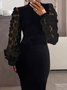 Elegant Plain 3D Floral Sheer Mesh Patch  Regular Fit  Dress