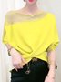 Casual Crew Neck Loose Irregular Hollow Front Twist Shirt