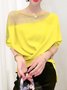 Casual Crew Neck Loose Irregular Hollow Front Twist Shirt