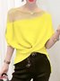 Casual Crew Neck Loose Irregular Hollow Front Twist Shirt