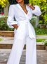 Urban Puff Sleeve Regular Fit Plain V Neck Shirt With No Belt