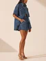Casual Loose Shirt Collar Denim Blouse
