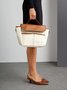 Colorblock Large Capacity Versatile Canvas Tote Bag with Crossbody Strap