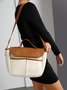 Colorblock Large Capacity Versatile Canvas Tote Bag with Crossbody Strap
