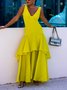 V Neck Elegant Plain Sleeveless Maxi Dress