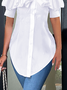 Elegant Off Shoulder Ruffle Short Sleeve Button-Down Blouse