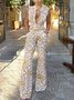 Vacation Sleeveless Print Tight Jumpsuit