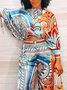 Boat Neck Abstract  Print Casual Loose Shirt