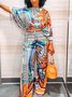 Boat Neck Abstract  Print Casual Loose Shirt