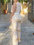 Vacation Sleeveless Print Tight Jumpsuit