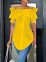 Elegant Off Shoulder Ruffle Short Sleeve Button-Down Blouse