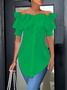 Elegant Off Shoulder Ruffle Short Sleeve Button-Down Blouse