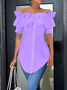 Elegant Off Shoulder Ruffle Short Sleeve Button-Down Blouse