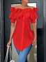 Elegant Off Shoulder Ruffle Short Sleeve Button-Down Blouse