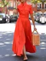 Elegant Pocket Cotton Shirt Dress With Belt