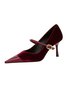 Elegant Velvet Paneled Adjustable Buckle Mary Jane Pumps