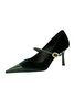 Elegant Velvet Paneled Adjustable Buckle Mary Jane Pumps