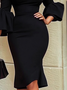 Elegant Bell Sleeve Gathered Bodycon Dress