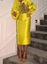 Elegant V Neck Balloon Sleeve Satin Dress