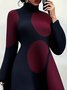 Polka Dots Regular Sleeve Turtleneck Elegant Regular Fit Sweater Dress