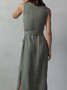 STYLE WE x CHILLINEN |Linen V Neck Plain Linen Dress With No