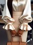Urban Plain Satin Ruffle Sleeve Shirt