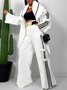 Casual Color Block Wide Leg Pants With No Belt