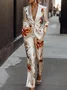 Elegant Luxury Satin Floral Straight-Leg Pants 