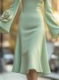 Elegant Bell Sleeve 3D Floral Crew Neck Knee Length Dress